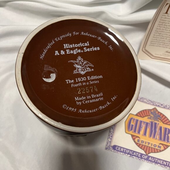 Budweiser A & Eagle Stein 1930 edition-Fourth in Series _#22574 stamped in gold - Picture 5 of 5